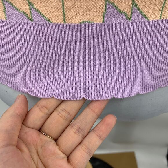 Current Air Sweater Women L Large Lilac Creamsicle Funky Ribbed Knit V Neck Vest - Picture 6 of 13